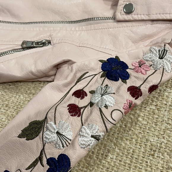 C&C - Blush Pink Faux Leather Jacket w/ Embroidery - Picture 3 of 4
